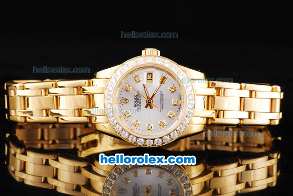 Rolex Datejust Oyster Perpetual Automatic Full Rose Gold with Diamond Bezel,White Dial and Diamond Marking-Lady Size - Click Image to Close